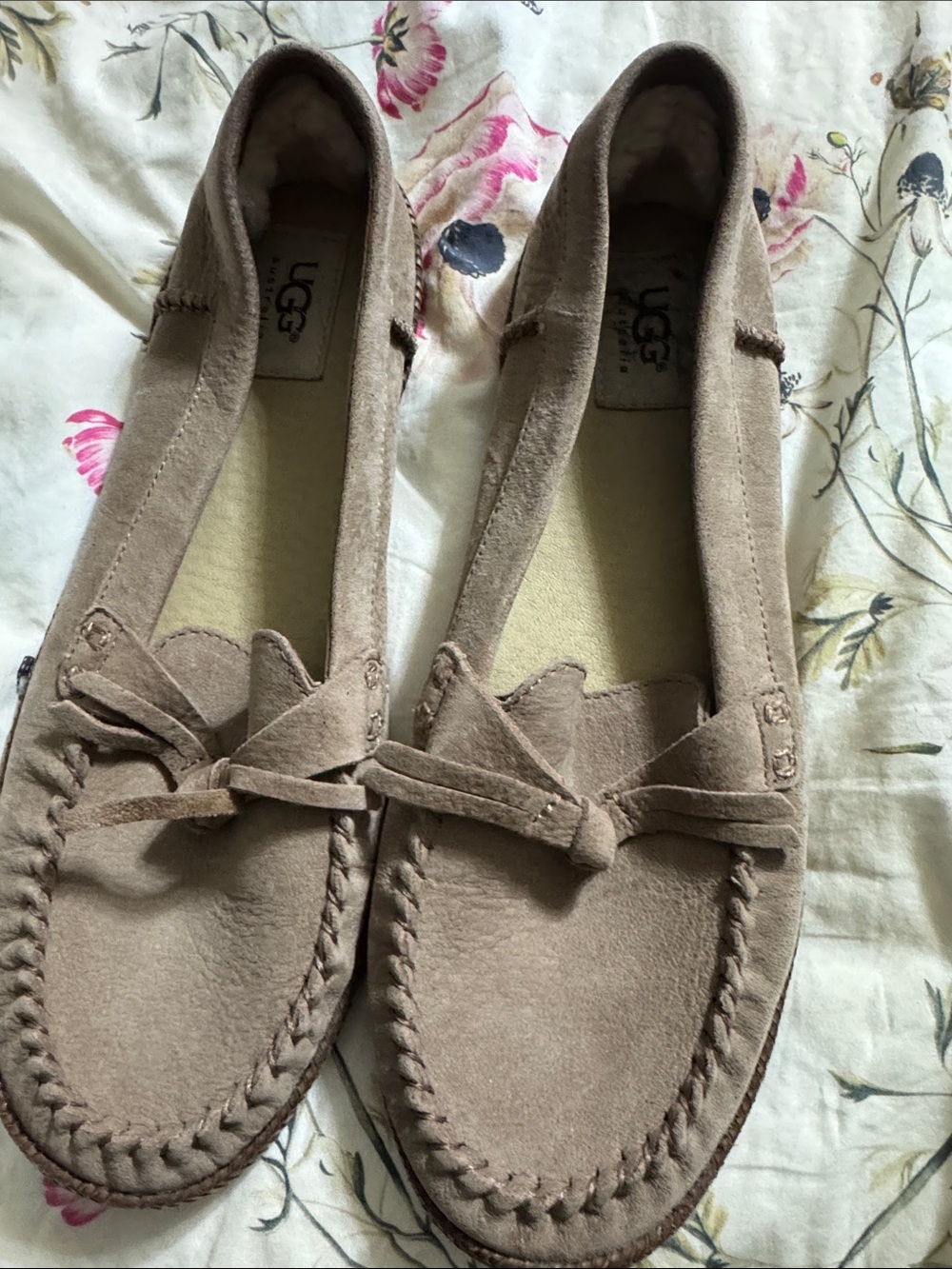 UGG Women's Suede Moccasin Flats in Taupe Beige